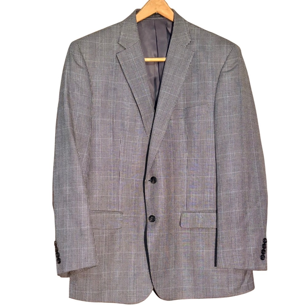 Lauren Ralph Lauren Mens Classic Gray Plaid Vented Blazer Silk/Wool Blend Sz 42R